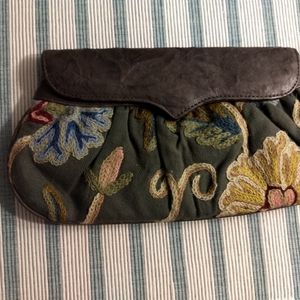 Treesje grey leather and fabric clutch